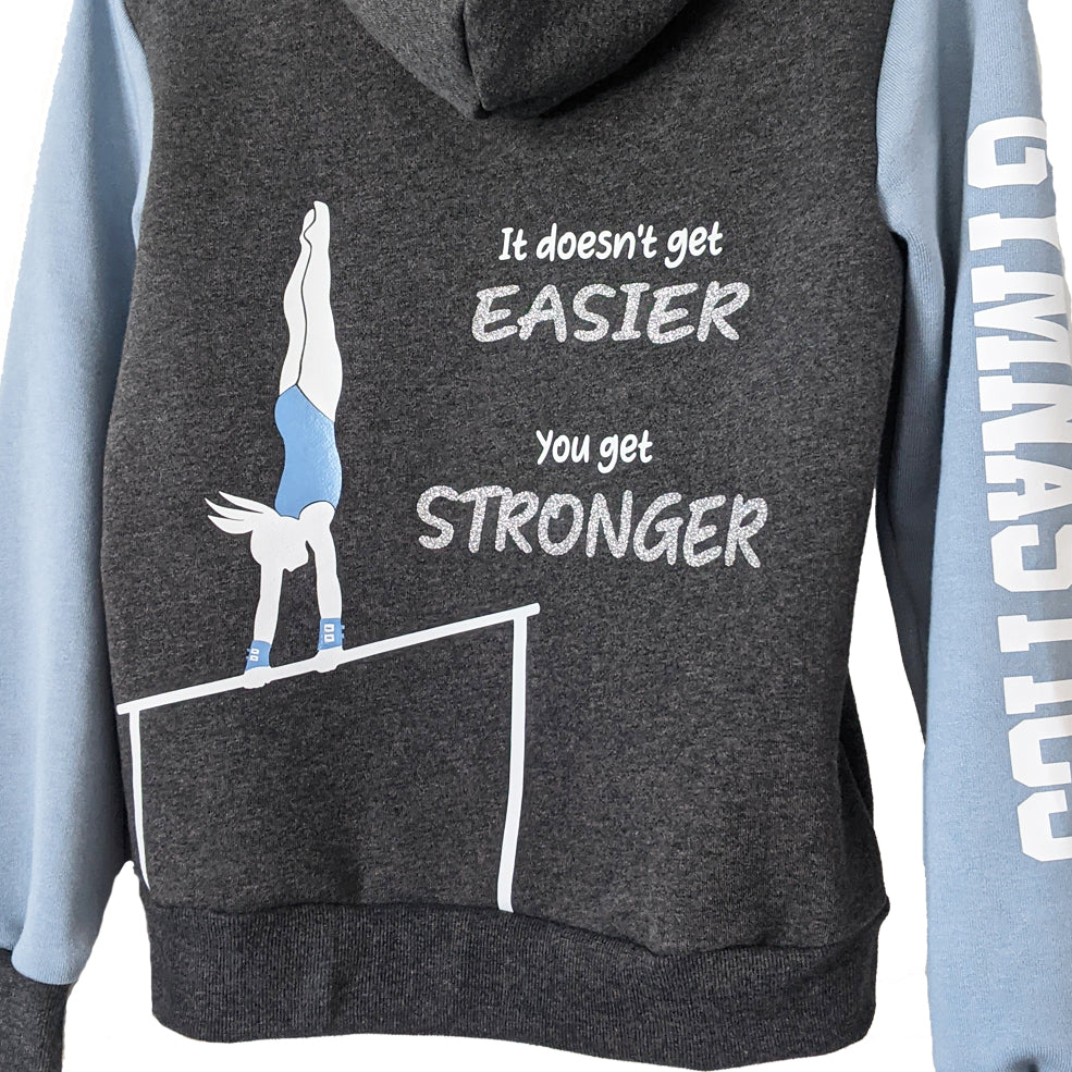 Gymnastics zippered hoodie with saying