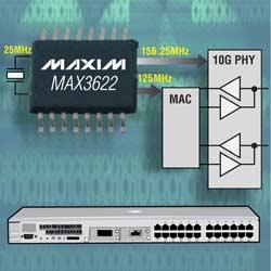 MAX3622：Maxim網(wǎng)絡(luò)設(shè)備用超低抖動、兩路輸出時鐘發(fā)生器