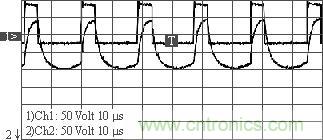 變壓器原、副邊波形（“2”為原邊，“1”為副邊）