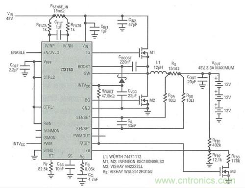 圖4：3. 3A電流、6節(jié)電池(36V)SLA電池充電器