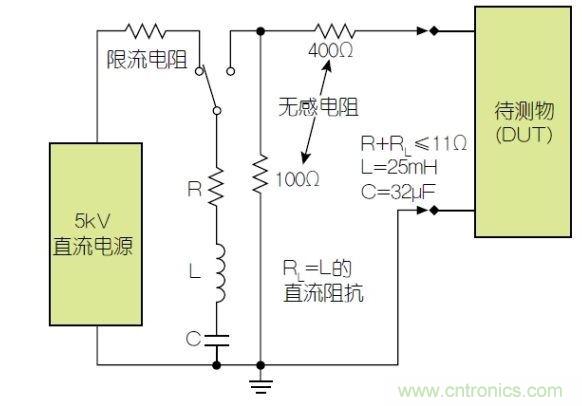除顫器測(cè)試配置(注意較大電容)。