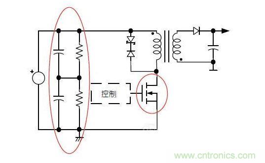 反激轉換器中的串聯大電容電路及單顆1，000VMOSFET