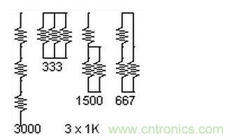 3個(gè)電阻，4種組合。