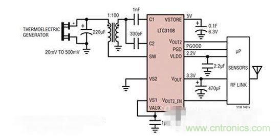 LTC3108 電源芯片優(yōu)化用于從熱電設(shè)備收集能量。