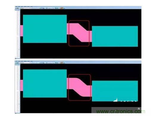 有效的PCB 設計工具會自動考慮用于繪制形狀的線型，以計算準確的線條寬度，幫助您輕松創(chuàng)建尖拐角。