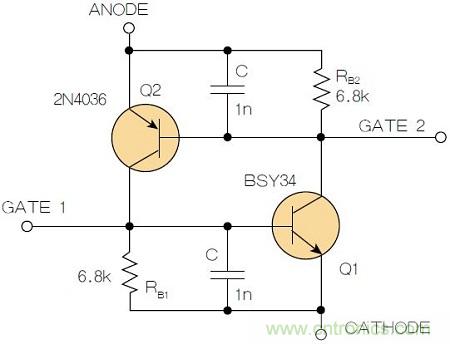 圖2：增加兩個電容值為1nF的SMD陶瓷電容器后，可以在ΔV達到10V的情況下防止導通。