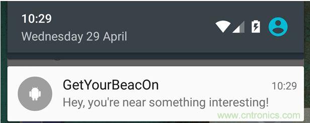 圖10 – 安卓系統(tǒng)通知，提示附近發(fā)現(xiàn)Beacon