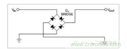 是一個橋式整流器，不論什么極性都可以正常工作，但是有兩個二極管導(dǎo)通，功耗是圖1的兩倍.
