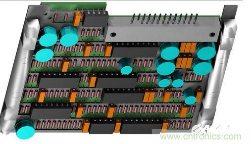 F-16戰(zhàn)斗機(jī)的雷達(dá)干擾裝置PCB，在所有的零組件下方有一個(gè)鋁制散熱器；千萬別讓機(jī)械工程師為了散熱器設(shè)計(jì)而自作主張布局PCB，以免犧牲電子能。