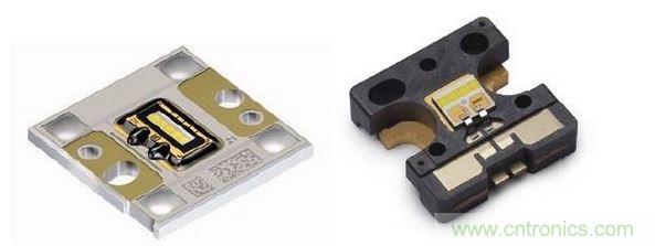 左圖為Osram汽車前大燈專用模組，右圖為Philips汽車前大燈專用模組。