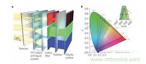  LCD顯示器示意圖。TFT表示薄膜晶體管（thin-film transistor）。