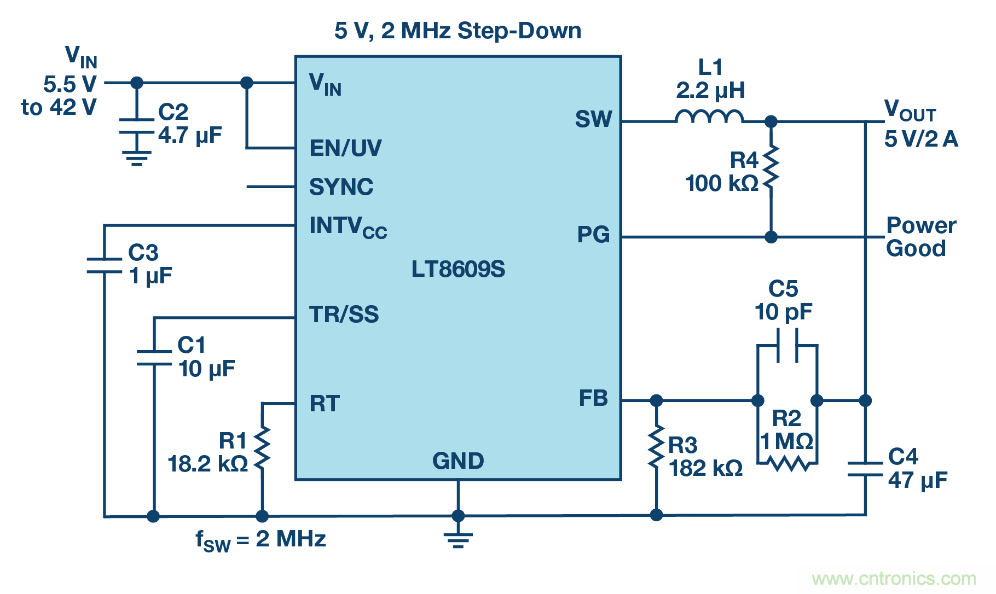 具 2.5 μA 靜態(tài)電流和超低 EMI 輻射的 42 V、2 A/3 A 峰值同步降壓型穩(wěn)壓器