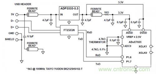 基于USB 供電的熱敏電阻精確溫度檢測電路 基于USB 供電的熱敏電阻精確溫度檢測電路