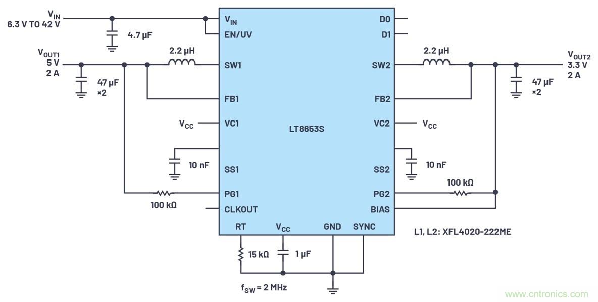 具有6.2 µA靜態(tài)電流的雙通道、42 V、2 A、單片、同步降壓型Silent Switcher 2穩(wěn)壓器