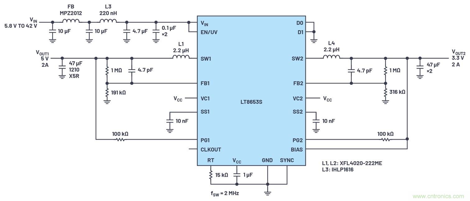 具有6.2 µA靜態(tài)電流的雙通道、42 V、2 A、單片、同步降壓型Silent Switcher 2穩(wěn)壓器