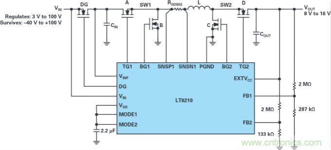 4開關(guān)降壓-升壓控制器，具備直通功能，可以消除開關(guān)噪聲