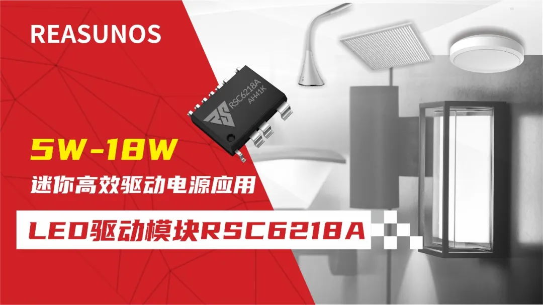 一、LED驅(qū)動模塊RSC6218A REASUNOS(瑞森半導(dǎo)體)通過持續(xù)投入研發(fā)，提升LLC應(yīng)用技術(shù)，集成控制芯片與功率轉(zhuǎn)換，成功推出新一代產(chǎn)品RSC6218A WSOP-16，延續(xù)瑞森LLC拓?fù)浞桨?，時機(jī)趨勢完全迎合我國雙碳政策，電氣特性契合新版國標(biāo)GB/T 17625.1-2022和歐盟新版ERP認(rèn)證EU2019/2020雙重法規(guī)，專為中小功率的產(chǎn)品提供優(yōu)秀的方案；接下來會分幾個篇章持續(xù)介紹新方案產(chǎn)品的應(yīng)用資料和設(shè)計實例分享：  RSC6218A功率模塊內(nèi)部集成CS-CP-LLC電源半橋模塊和功率轉(zhuǎn)換模塊，延續(xù)瑞森主題設(shè)計方向單級實現(xiàn)高PF無頻閃技術(shù)和LLC諧振軟開關(guān)技術(shù)方案：該型號適用于5-18W功率段；具備高轉(zhuǎn)換效率(90%+)，高PF(>0.96)，低THD(<10%)，小型化(縮小PCB面積10-25%)，通過優(yōu)化產(chǎn)品內(nèi)部設(shè)計提升產(chǎn)品內(nèi)部功率器件的開啟與關(guān)閉性能，避免干擾發(fā)生，最高工作頻率達(dá)200KHZ，實現(xiàn)WSOP-16封裝兼顧散熱與小型化；并且內(nèi)部可自動設(shè)置死區(qū)時間，讓方案可靠易設(shè)計。 產(chǎn)品可廣泛應(yīng)用于： 1.護(hù)眼系列燈具：如教室燈、辦公燈、護(hù)眼臺燈、壁燈、閱覽室燈等； 2.家居類燈具：如客廳燈、臥室燈、兒童房燈、廚房燈、走廊燈等； 3.軌道類燈具：地鐵照明、高鐵照明、隧道照明、車站照明等； 4.商照類燈具：筒燈、射燈、投射燈、 亮化燈、防爆燈等； 方案起到提供高效，穩(wěn)定，長壽命的作用。 二、產(chǎn)品功能框架  三、IC各PIN腳功能說明  PIN1 PGND 功率地，內(nèi)部是連接低邊MOS的S端地線； PIN2  NC  PIN3  HS 半橋MOS低邊漏極PIN； PIN4  HS 半橋MOS低邊漏極PIN； PIN5  HS 半橋MOS高邊源極PIN； PIN6  HS 半橋MOS高邊源極PIN； PIN7  NC  PIN8  HO 半橋MO高邊漏極； PIN9  HO 半橋MOS高邊漏極； PIN10 HB 半橋驅(qū)動高邊電源，通過外置的一個二極管與電容組成自舉回路，為高邊 MOS 的開啟提供電平； PIN11 VIN 高壓啟動的輸入腳，最高耐壓可達(dá)DC600V，啟動電流在1.7mA，一般應(yīng)用是從高壓電解處串接一個1206100K電阻引到PIN1，在整個環(huán)路還未建立起來時，是靠這個引腳的供電通過內(nèi)部連接到PIN6VCC，然后把VCC電容慢慢充電到芯片的啟動電壓后，芯片開始工作。整個環(huán)路建立起來后，VIN腳內(nèi)部關(guān)斷，VCC 通過外部變壓器輔助繞組供電維持正常工作； PIN12  VCC 信號電源引腳， 工作電壓范圍 8-20V，工作電流在 0.8mA，靜態(tài)工作電流是 720uA； PIN13  NC DT懸空腳； PIN14 FB  電壓反饋輸入，VFB中心值是1.2V，該引腳的功能主要是限定空載電壓的最大幅度，該芯片空載保護(hù)屬于打嗝模式，可以有效降低空載損耗，能效要求輕松符合小于0.5W的要求； PIN15  CS 電流采樣正弦波信號輸入該PIN腳是通過線路中的互感電感采樣得到全波的正弦波信號， 通過電阻轉(zhuǎn)換為電壓信號后，輸入到CS PIN腳， 內(nèi)部連接到壓控振蕩器，根據(jù)輸入進(jìn)來的電壓幅值大小，以及正弦波的頻率，壓控振蕩器輸出對應(yīng)的方波來控制LG與HG端的MOS開關(guān)頻率，實現(xiàn)恒流調(diào)節(jié)控制； PIN16  AGND 信號地參考電平，主要連接 VCC，F(xiàn)B 對應(yīng) PIN 腳的元件地線。 四、關(guān)鍵PIN腳參數(shù)設(shè)定范圍  五、典型應(yīng)用原理圖  關(guān)注瑞森半導(dǎo)體公眾號，接下來持續(xù)分享具體案例的設(shè)計參考文檔，攜手各伙伴們實現(xiàn)新版國標(biāo)GB/T17625.1-2022的順利達(dá)標(biāo)，為工程師縮短開發(fā)周期，讓工廠端得到滿意的產(chǎn)品，給客戶一個滿意的答卷，得到需要的利潤空間。