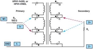   材料  ? ADALM2000主動學(xué)習(xí)模塊 ? 無焊試驗(yàn)板和跳線套件 ? 一臺HPH1-1400L 6繞組變壓器 ? 一臺HPH1-0190L 6繞組變壓器 ? 兩個(gè)100 Ω電阻  說明  在無焊試驗(yàn)板上構(gòu)建圖2所示的電路。需要使用此設(shè)置來測量初級/次級匝數(shù)比為1:1的三種不同配置下，兩個(gè)變壓器型號各自的頻率響應(yīng)。兩個(gè)紅色箭頭表示在初級和次級使用同一個(gè)線圈的配置中連接源電阻和負(fù)載電阻的位置。藍(lán)色箭頭對應(yīng)的是在初級和次級使用兩個(gè)串聯(lián)線圈的配置。綠色箭頭對應(yīng)的是在初級和次級使用三個(gè)串聯(lián)線圈的配置。